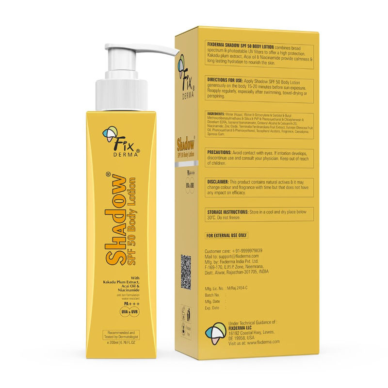 Fixderma Shadow Sunscreen Body Lotion SPF 50 PA+++ UVA & UVB Protection