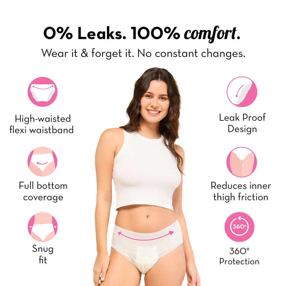 Plush 100% Leakproof High Waist Disposable Period Panty M/L 12 Hour Protection