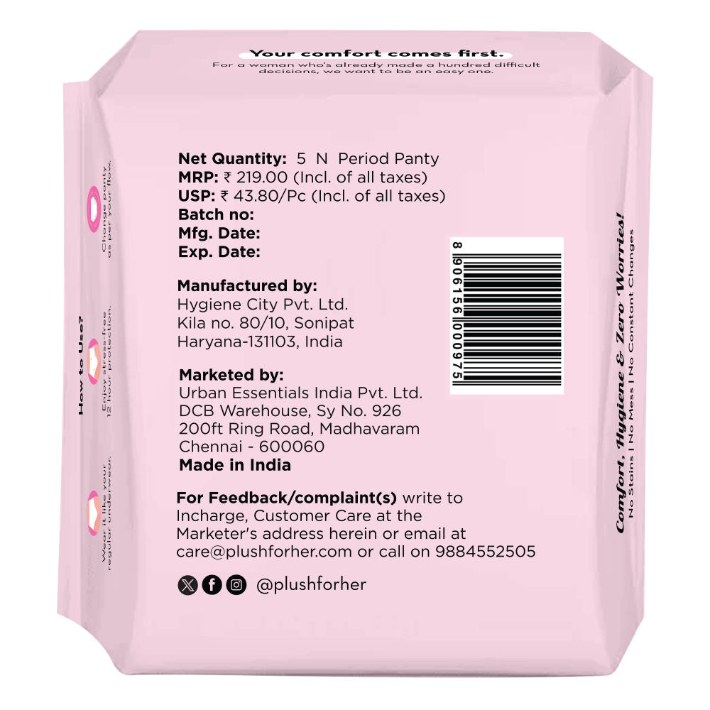 Plush 100% Leakproof High Waist Disposable Period Panty M/L 12 Hour Protection