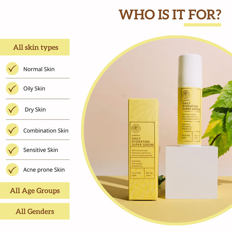 Sandiva Daily Hydrating Super Serum with Niacinamide & Patchouli - Anti-ageing & Hydrating