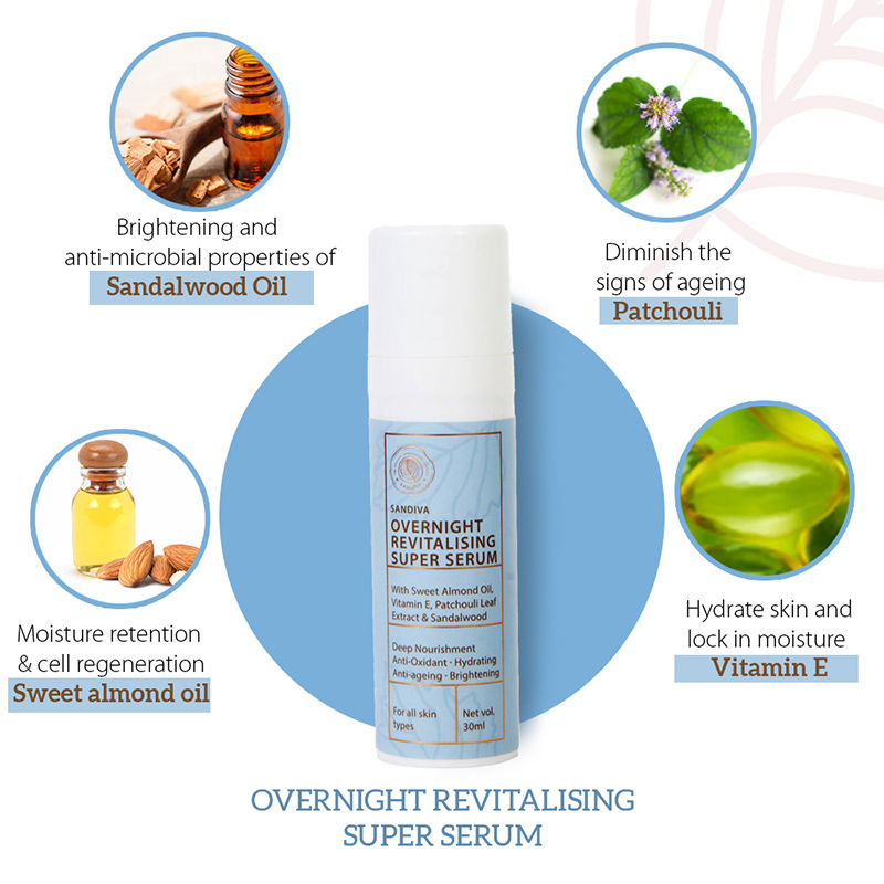 Sandiva Overnight Revitalising Super Serum with Vitamin E & Patchouli - Anti-ageing & Brightening