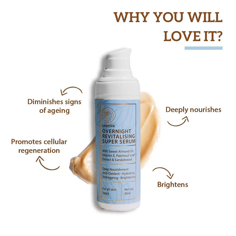 Sandiva Overnight Revitalising Super Serum with Vitamin E & Patchouli - Anti-ageing & Brightening
