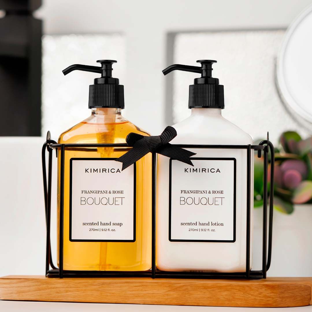 Kimirica Bouquet Hand Care Duo Caddy Set - Premium Hand Wash & Lotion in a Chic Decorative Caddy