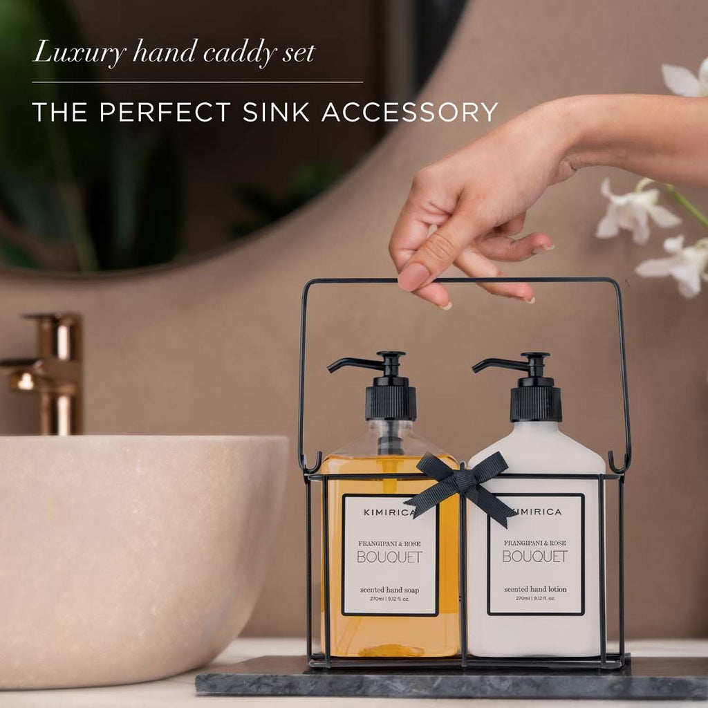 Kimirica Bouquet Hand Care Duo Caddy Set - Premium Hand Wash & Lotion in a Chic Decorative Caddy