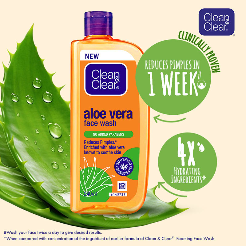 Clean & Clear Aloe Vera Face Wash - Gentle Hydrating Cleanser for Oily Skin & Reduces Acne In 7 Days