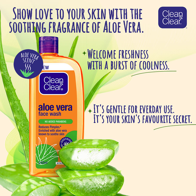 Clean & Clear Aloe Vera Face Wash - Gentle Hydrating Cleanser for Oily Skin & Reduces Acne In 7 Days