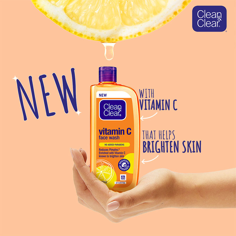 Clean & Clear Vitamin C Face Wash - Gentle Brightening & Hydrating Cleanser Reduces Acne In 7 Days