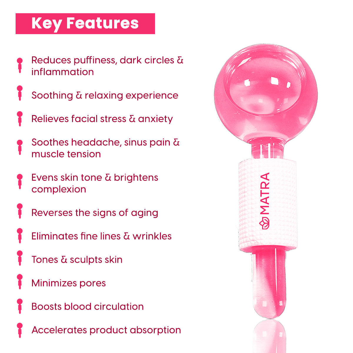 Matra Professional Facial Ice Globes Cooling Crystal Roller Massager (Pink)