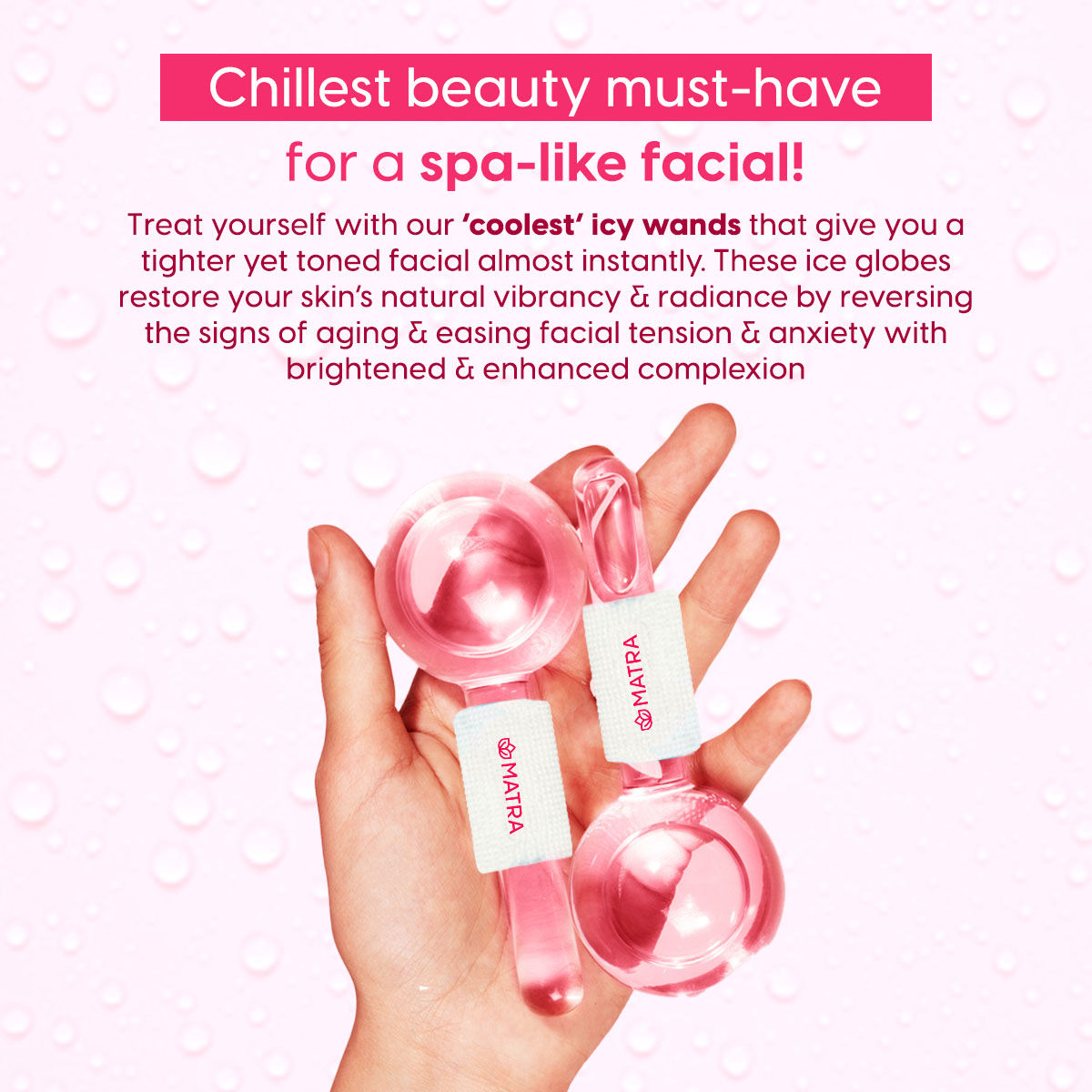 Matra Professional Facial Ice Globes Cooling Crystal Roller Massager (Pink)