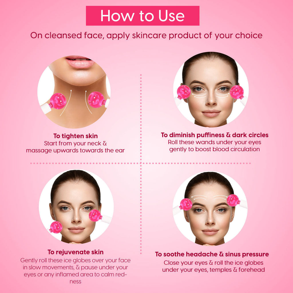 Matra Professional Facial Ice Globes Cooling Crystal Roller Massager (Pink)
