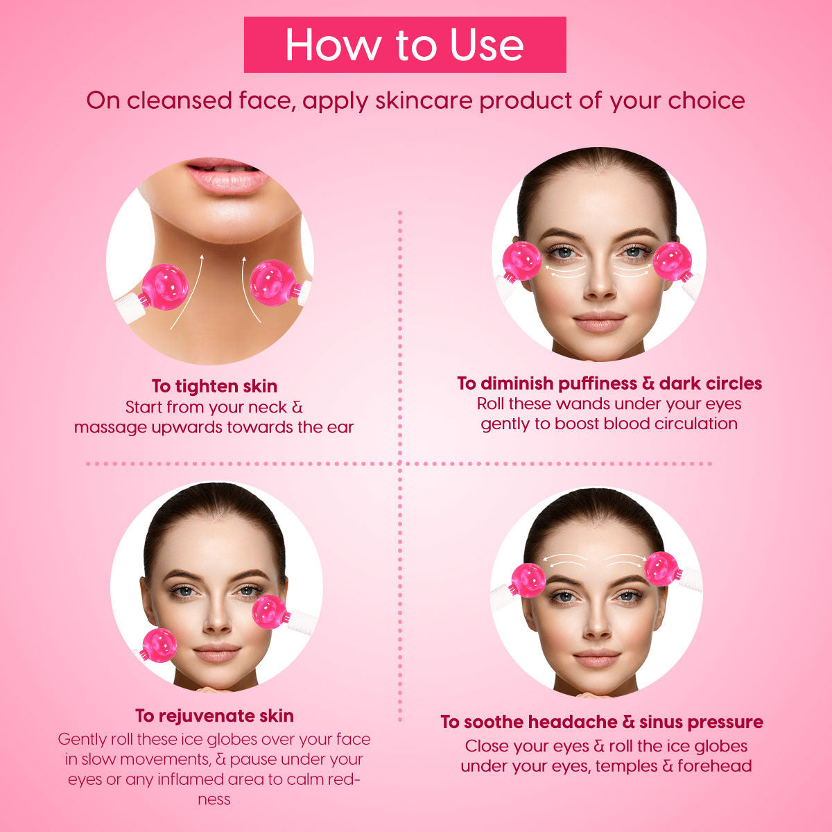 Matra Professional Facial Ice Globes Cooling Crystal Roller Massager (Pink)