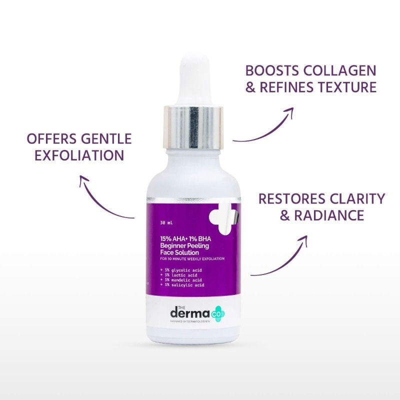 The Derma Co 15% AHA + 1% BHA Peeling Solution for Beginners for Glowing Skin In 10 Minutes