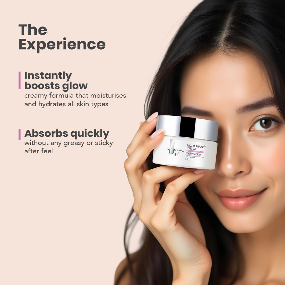 O3+ Night Repair Cream - Moisturiser For Brightening & Glow Boosting | Fades Finelines & Wrinkles