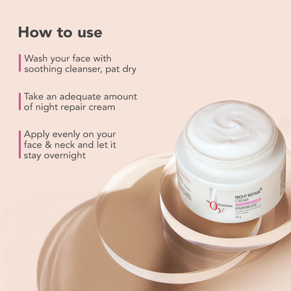 O3+ Night Repair Cream - Moisturiser For Brightening & Glow Boosting | Fades Finelines & Wrinkles
