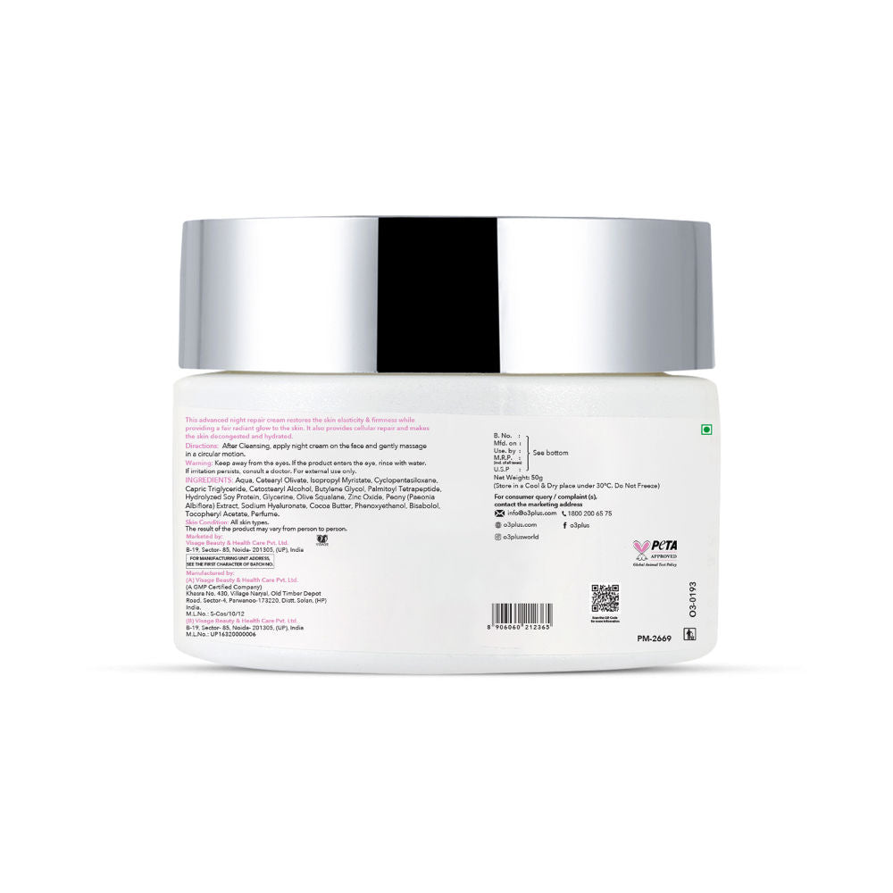 O3+ Night Repair Cream - Moisturiser For Brightening & Glow Boosting | Fades Finelines & Wrinkles