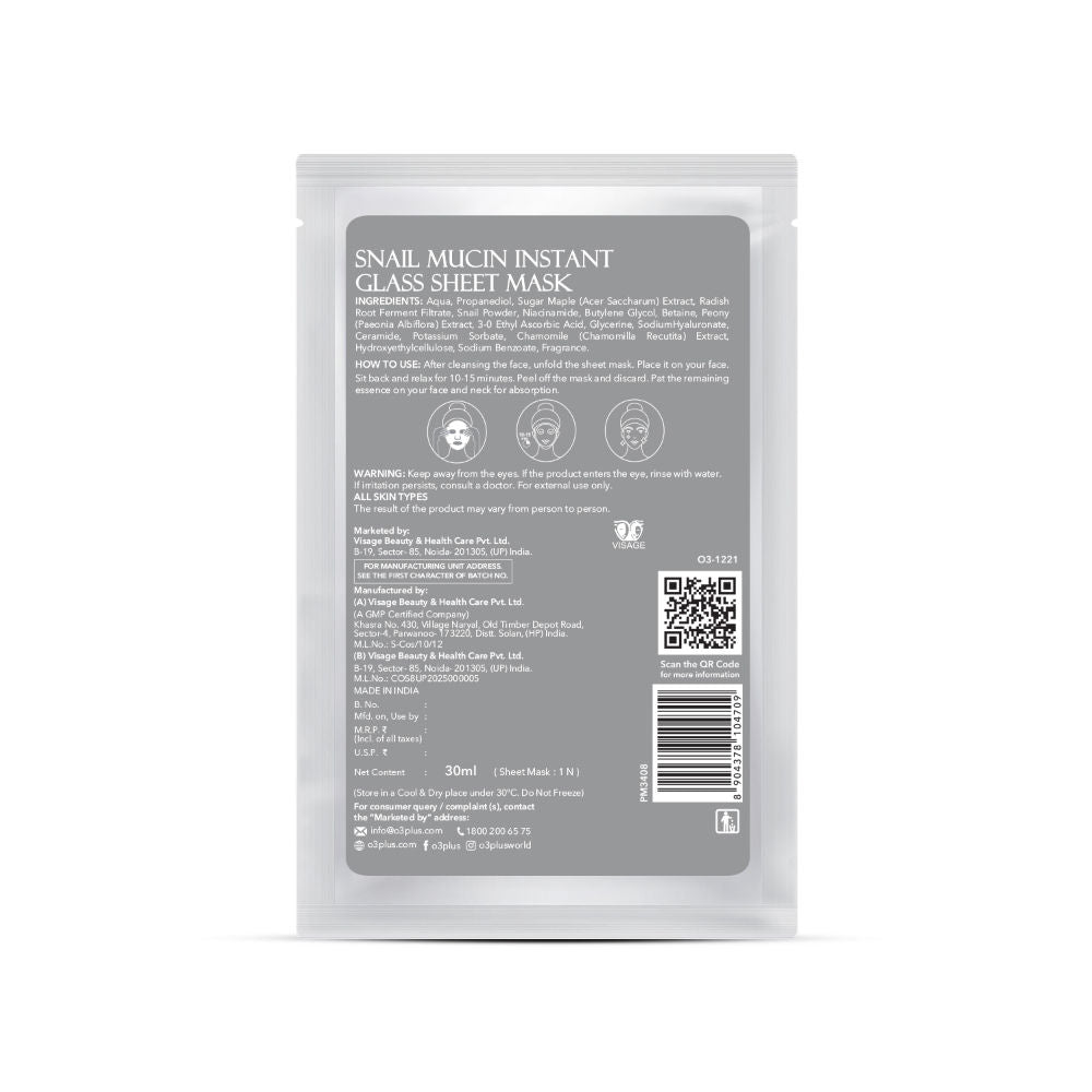 O3+ Snail Mucin Instant Glass Sheet Mask