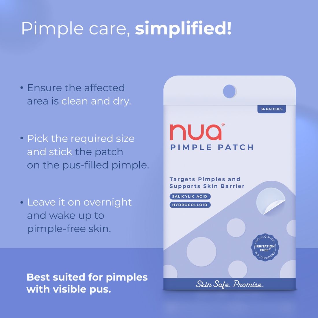 Nua Pimple Patch for Acne - 36 Hydrocolloid and Salicylic Acid Patches - For All Skin Types