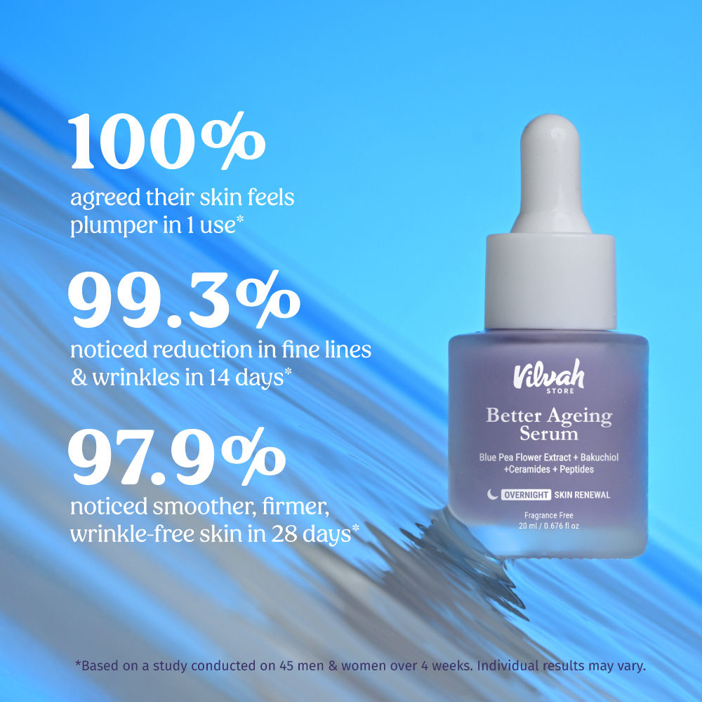VILVAH Better Ageing Overnight Serum with BluePea Flower Extract, Bakuchiol, Ceramides & Peptides