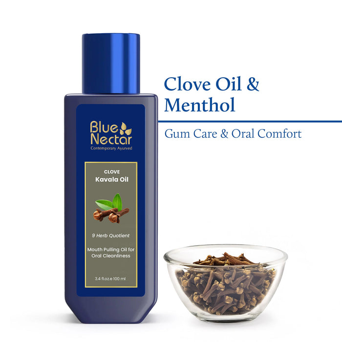 Blue Nectar Clove Oil Pulling, Ayurvedic Mouthwash with Coconut Oil for Fresh Breath - 9 Herbs