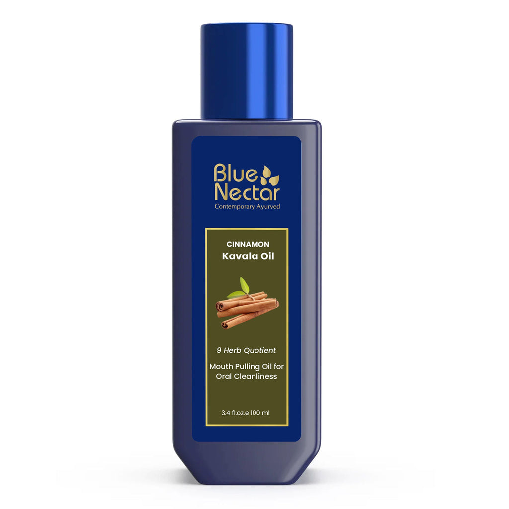 Blue Nectar Cinnamon Mouth Pulling Oil, Ayurvedic Mouthwash for Fresh Breath & Oral Care - 9 Herbs
