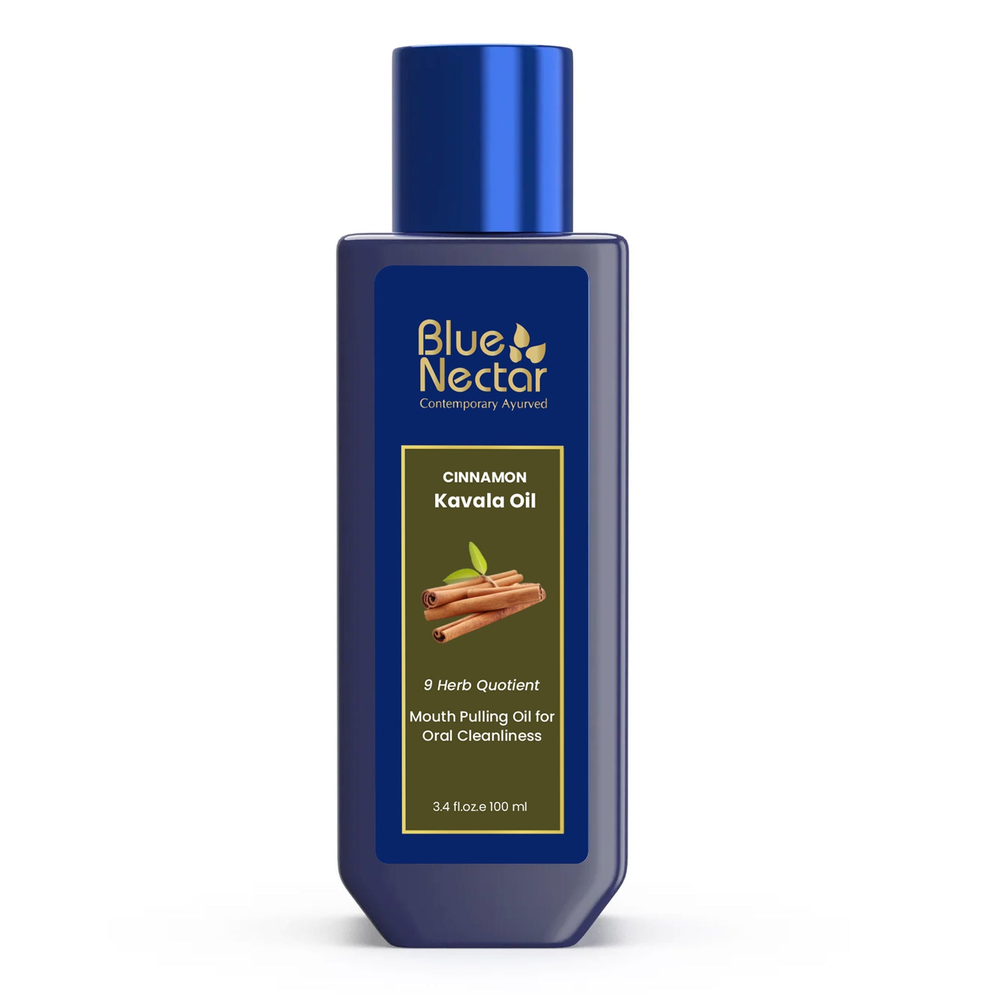Blue Nectar Cinnamon Mouth Pulling Oil, Ayurvedic Mouthwash for Fresh Breath & Oral Care - 9 Herbs