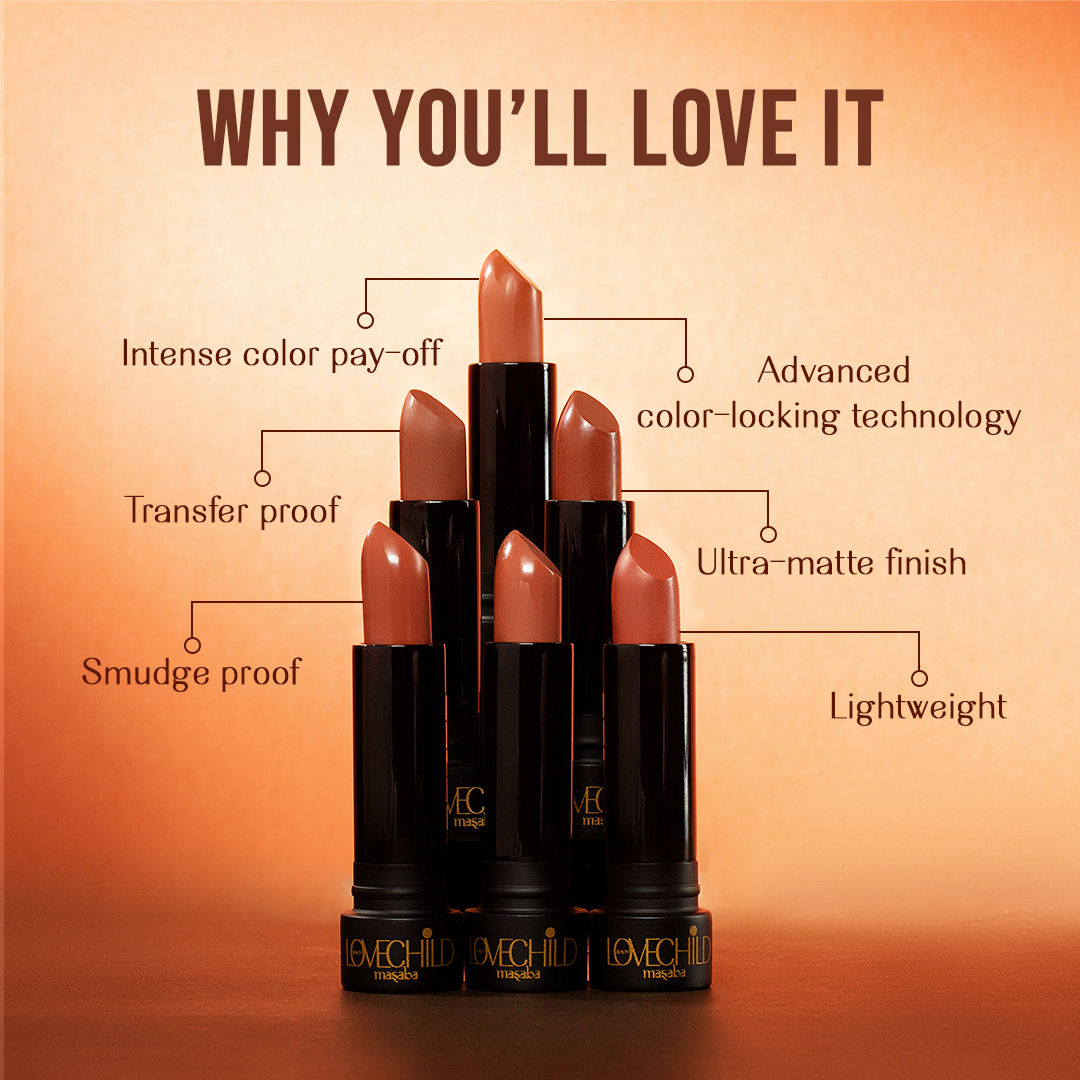 LoveChild Masaba Bare Browns Ultra Matte Transfer-proof Lipstick, Enriched with Avocado Oil & Vitamin E