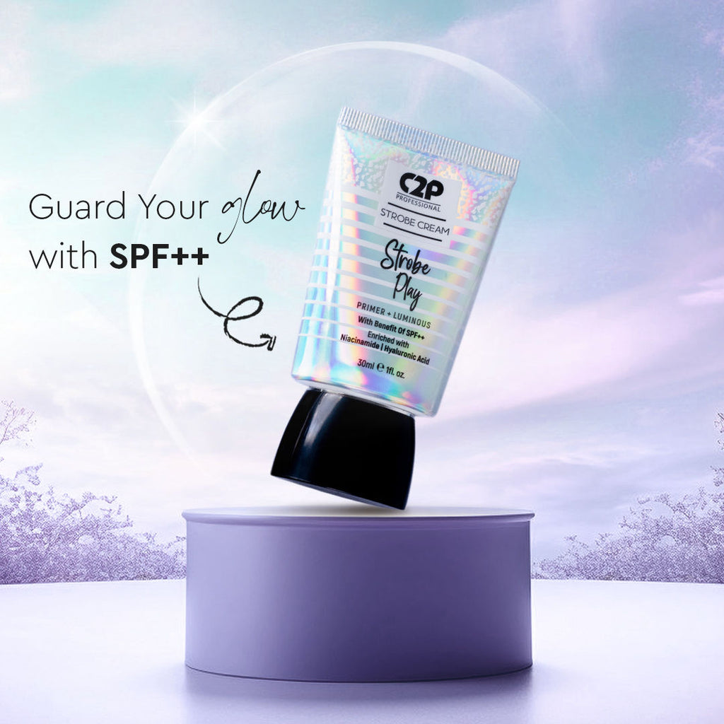 C2P Pro Strobe Cream for Face Glow 3 in 1 Formula Moisturizer Highlighter Primer SPF++