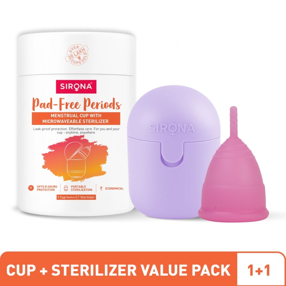 Sirona FDA Approved Reusable Menstrual Cup (Medium) with Portable Microwaveable Sterilizer