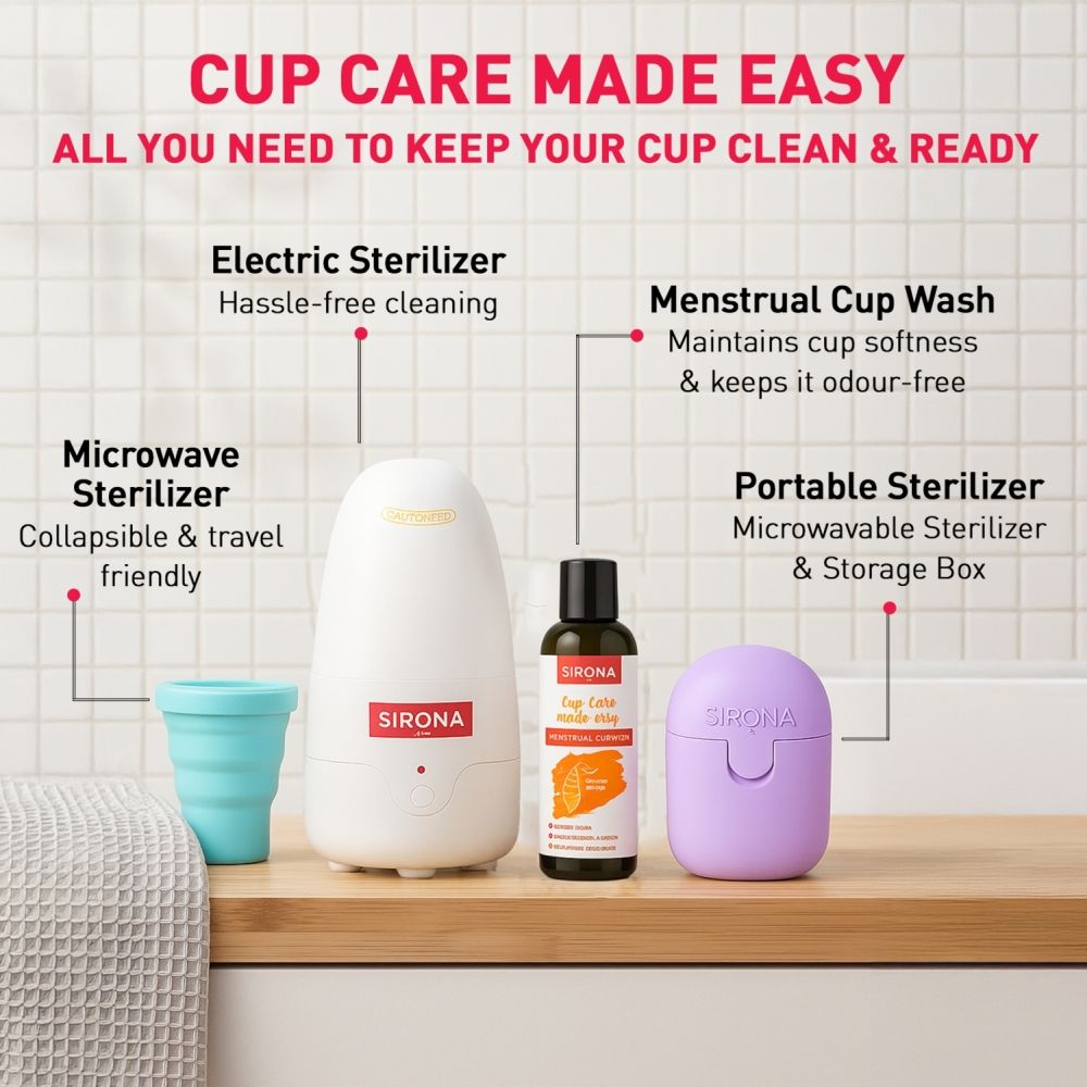 Sirona FDA Approved Reusable Menstrual Cup (Medium) with Portable Microwaveable Sterilizer