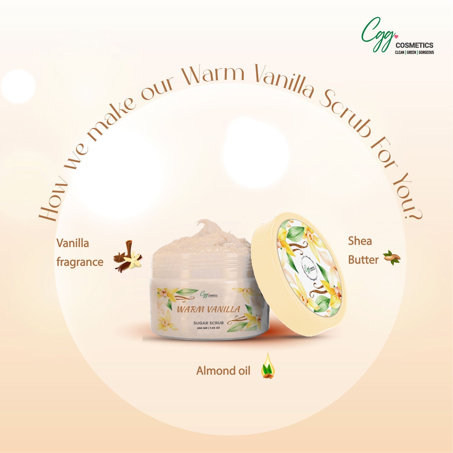 CGG Cosmetics Warm Vanilla Sugar Scrub + Free Strawberry Lip Scrub
