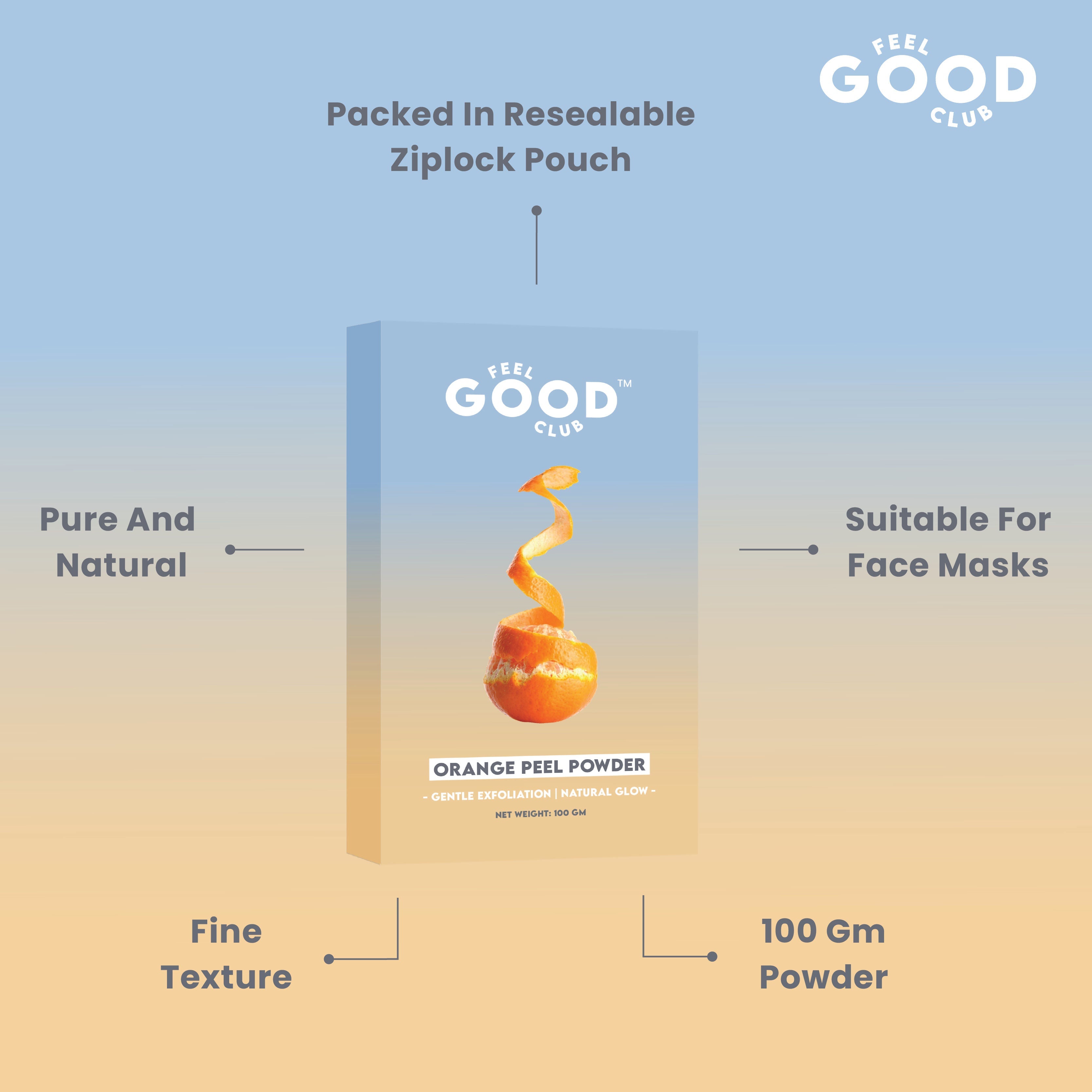 Feel Good Club Orange Peel Powder -Pure & Natural Detan Face Mask/ Pack For Skin Care Glow