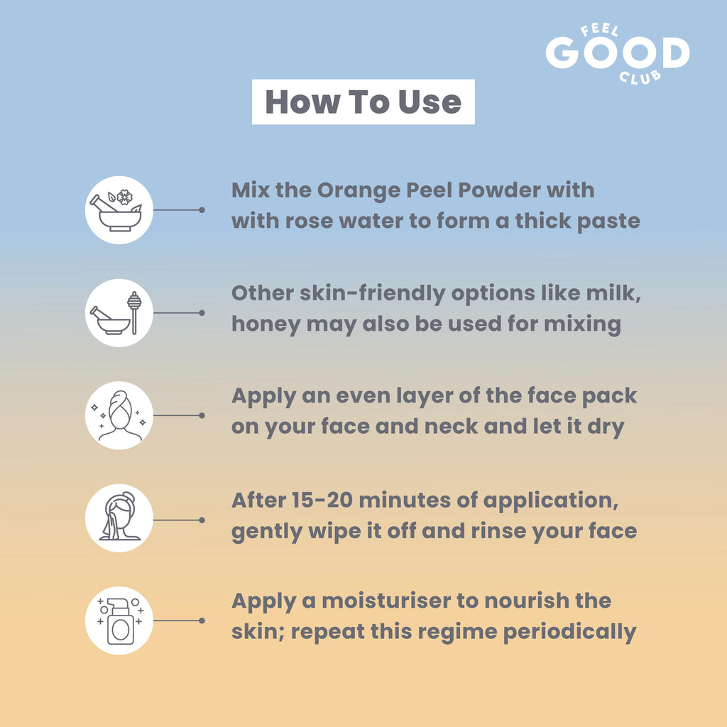Feel Good Club Orange Peel Powder -Pure & Natural Detan Face Mask/ Pack For Skin Care Glow