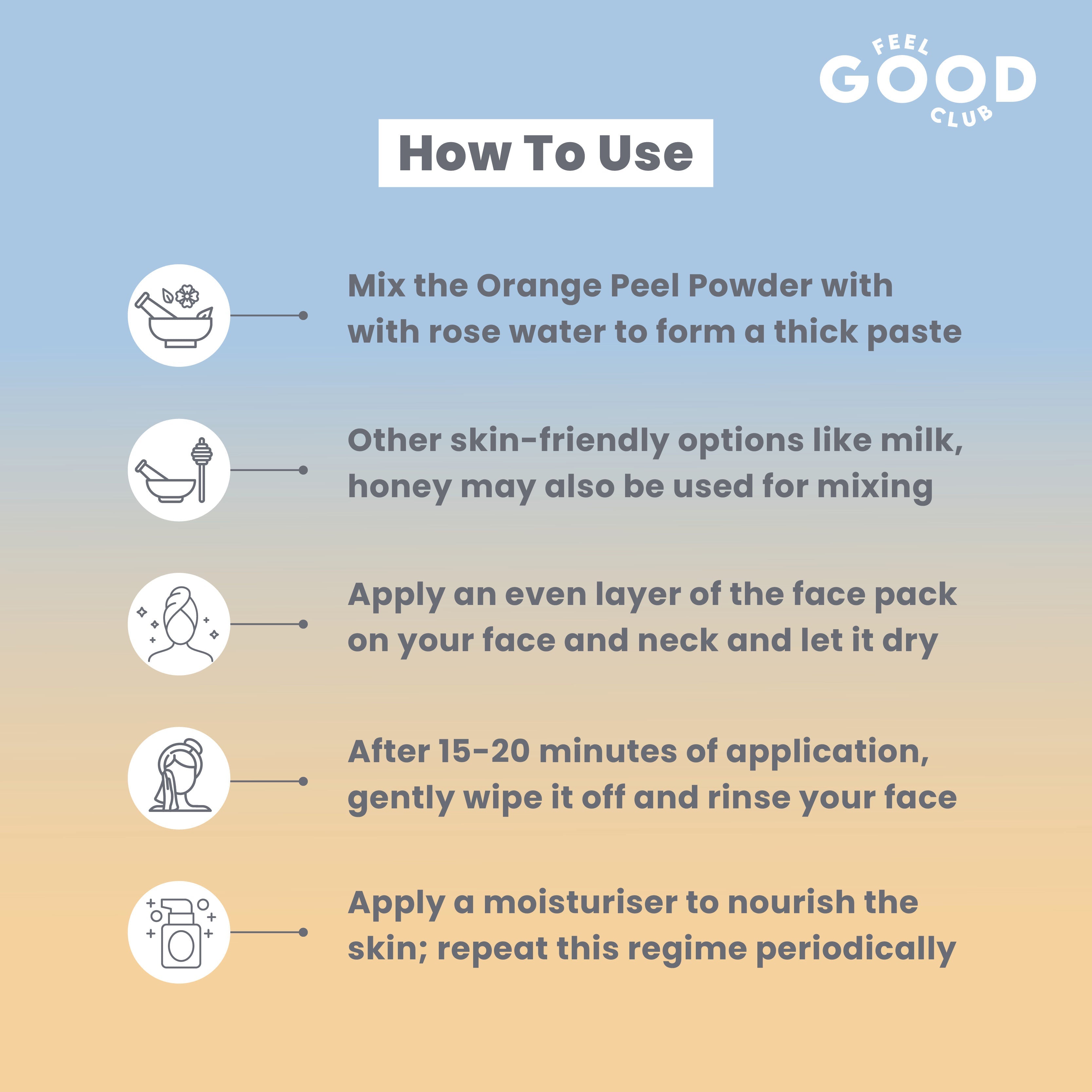 Feel Good Club Orange Peel Powder -Pure & Natural Detan Face Mask/ Pack For Skin Care Glow
