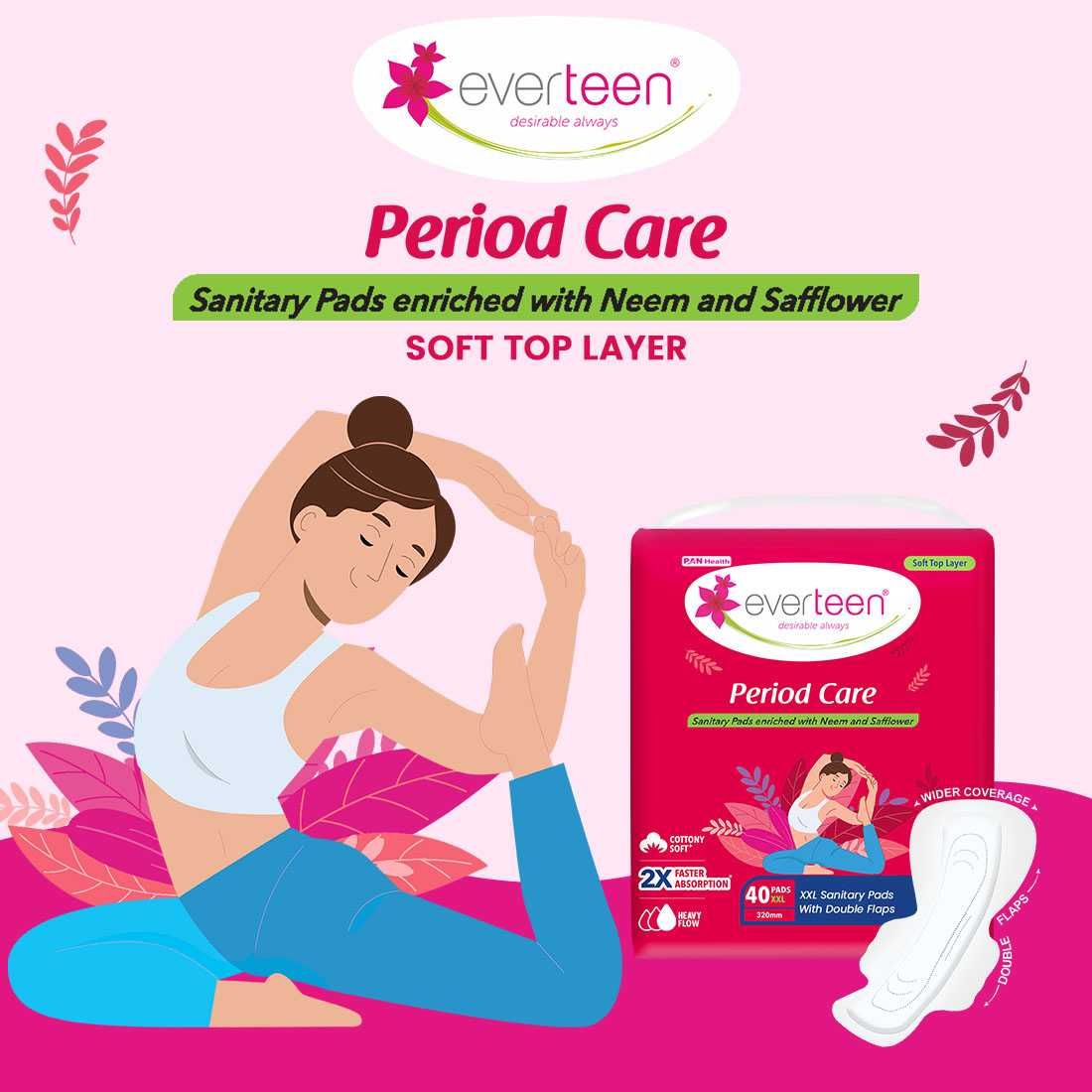 Everteen XXL Soft 40 Sanitary Napkins Pad With Free Menstrual Period Pain Relief Cramps Roll-On
