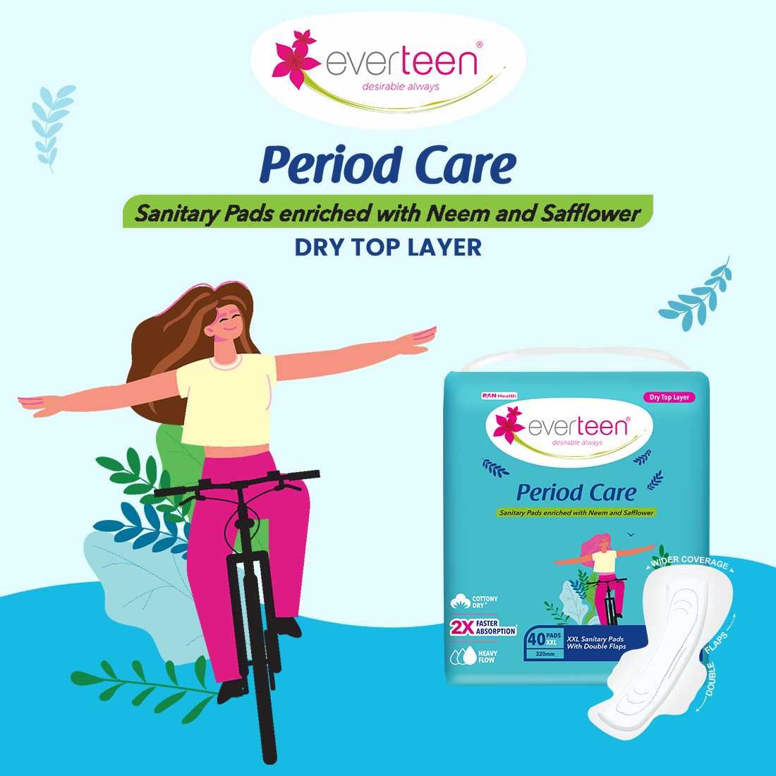 Everteen XXL Dry 40 Sanitary Napkins Pad With Free Menstrual Period Pain Relief Cramps Roll-On