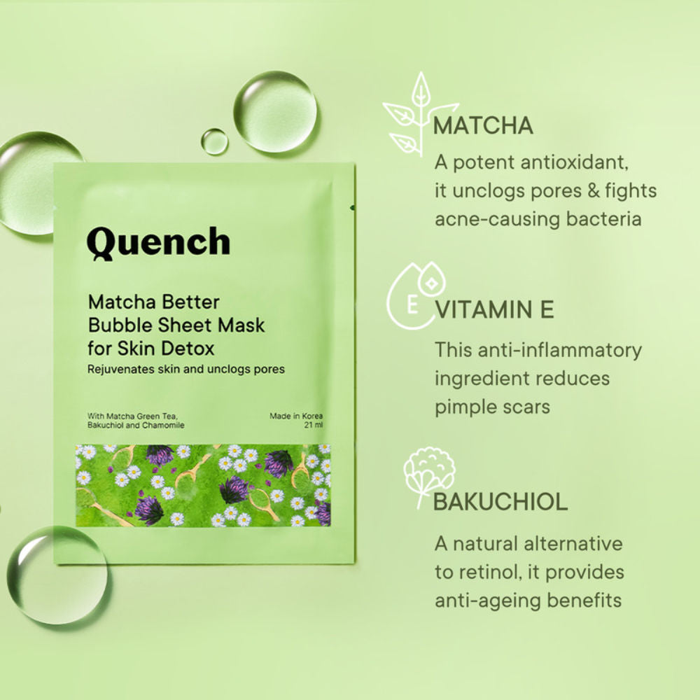 Quench Korean Bubble Sheet Mask with Matcha Green Tea