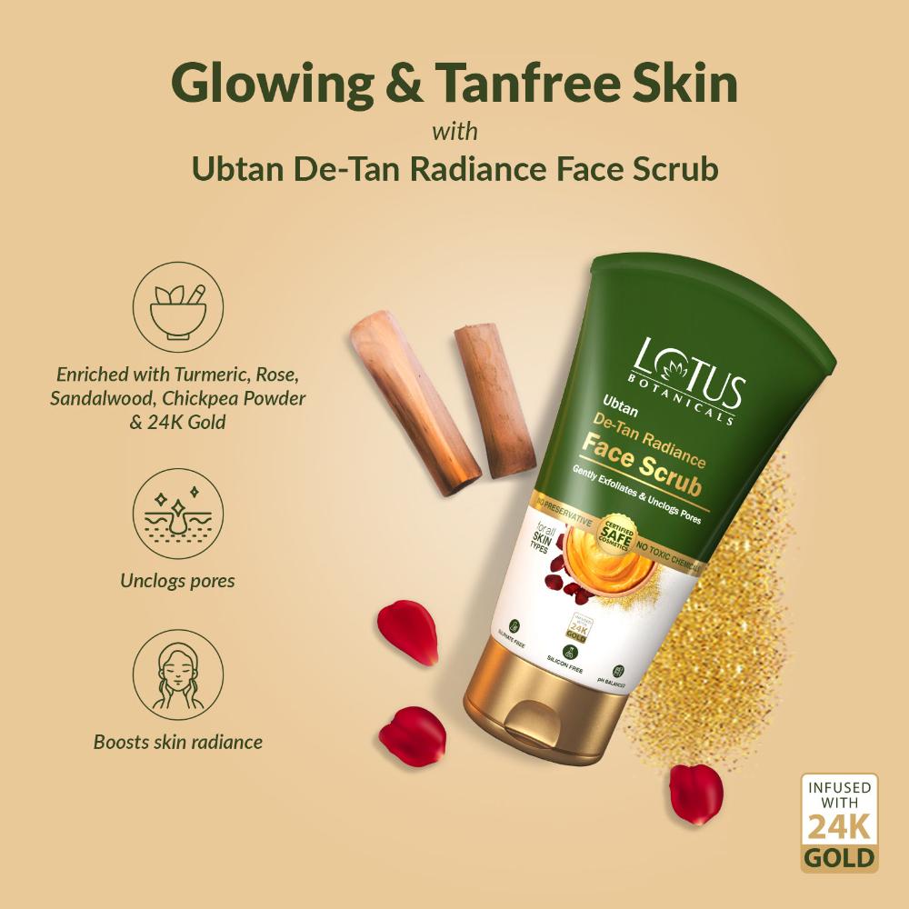 Lotus Botanicals Ubtan De-Tan Radiance Face Scrub ,Infused with 24K Gold For Gentle Exfoliation