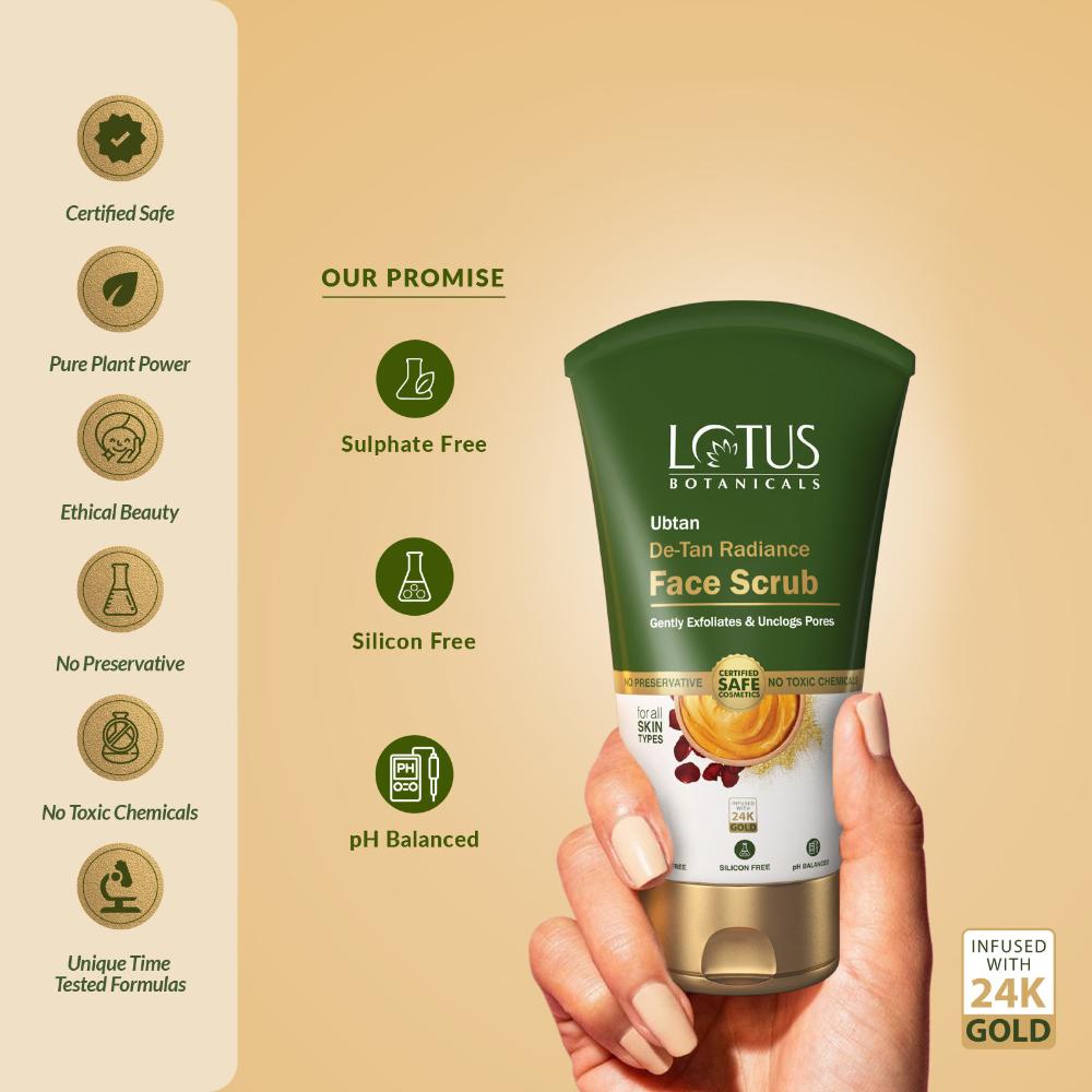Lotus Botanicals Ubtan De-Tan Radiance Face Scrub ,Infused with 24K Gold For Gentle Exfoliation