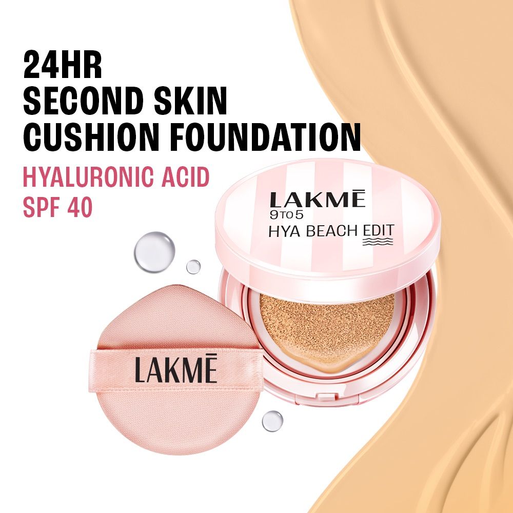 Lakme 9to5 Hya Beach Edit Cushion Foundation, SPF 40, Hydrating Matte, C 100