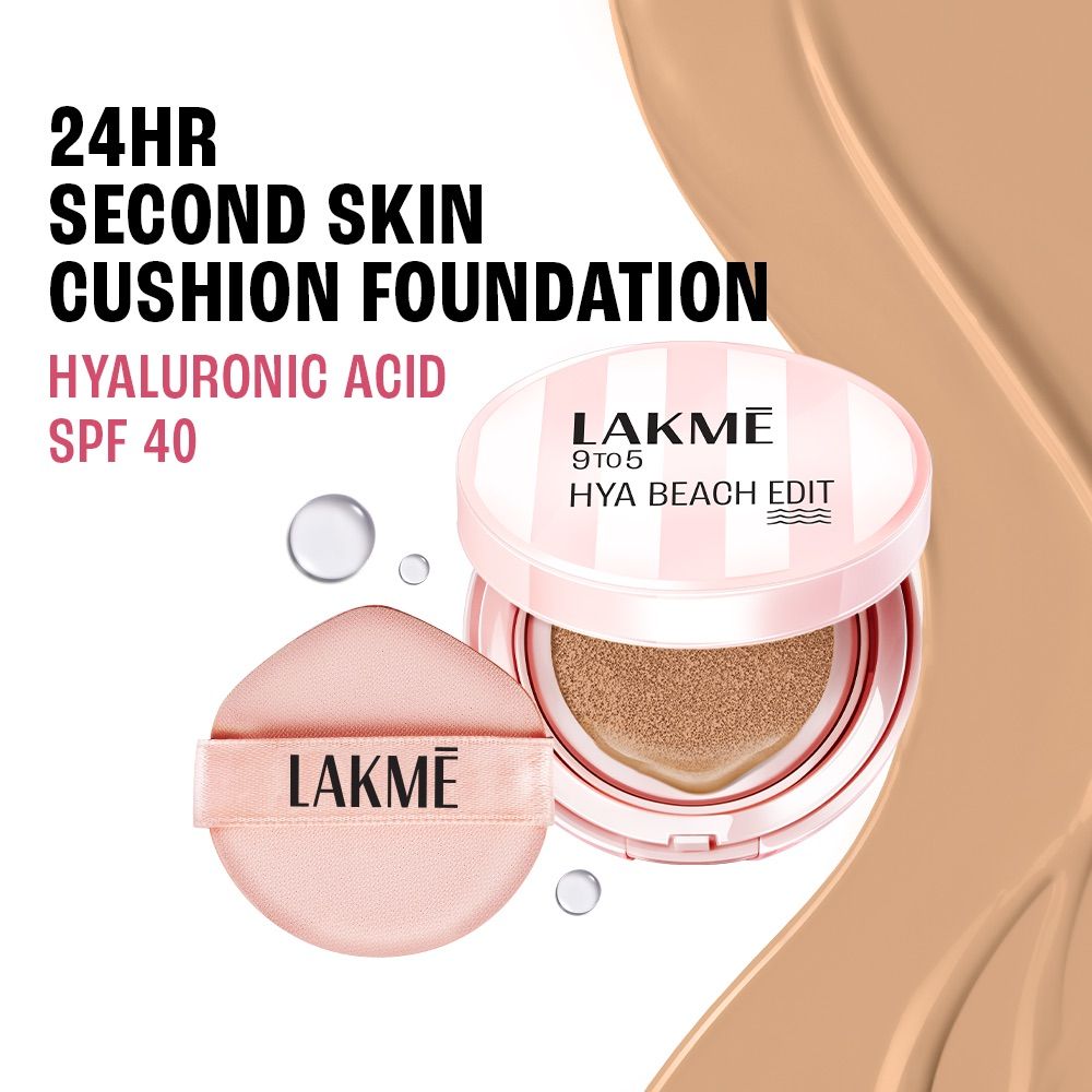 Lakme 9to5 Hya Beach Edit Cushion Foundation, SPF 40, Hydrating Matte, C 100
