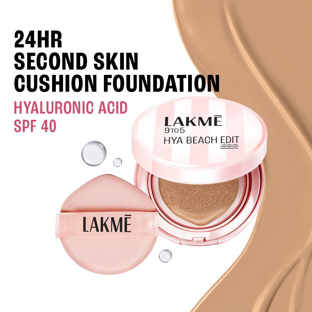 Lakme 9to5 Hya Beach Edit Cushion Foundation, SPF 40, Hydrating Matte, C 100
