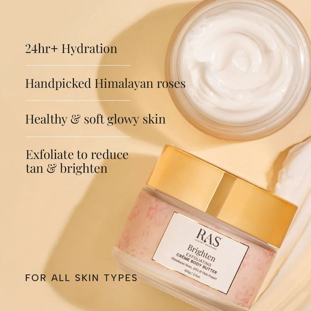 RAS Luxury Oils Brighten Exfoliating Creme Body Butter Enriched With Himalayan Roses & Pink Pepper