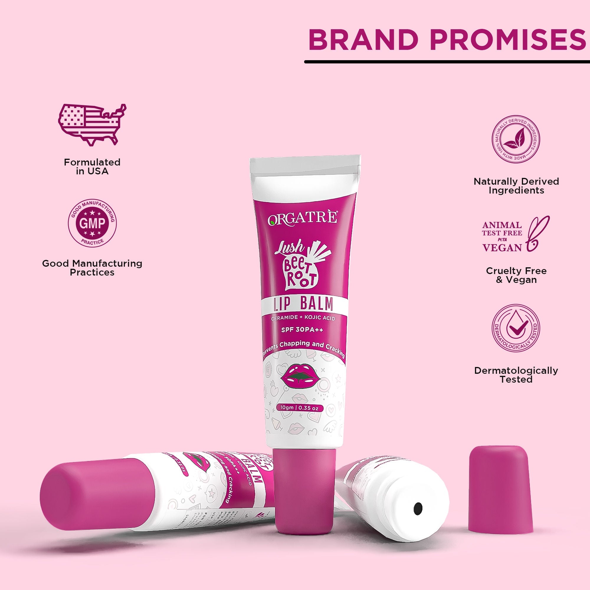 Orgatre Beetroot Tinted Lip Balm SPF 30 PA++ with Ceramide & Kojic Acid for Brighten Dark Lips