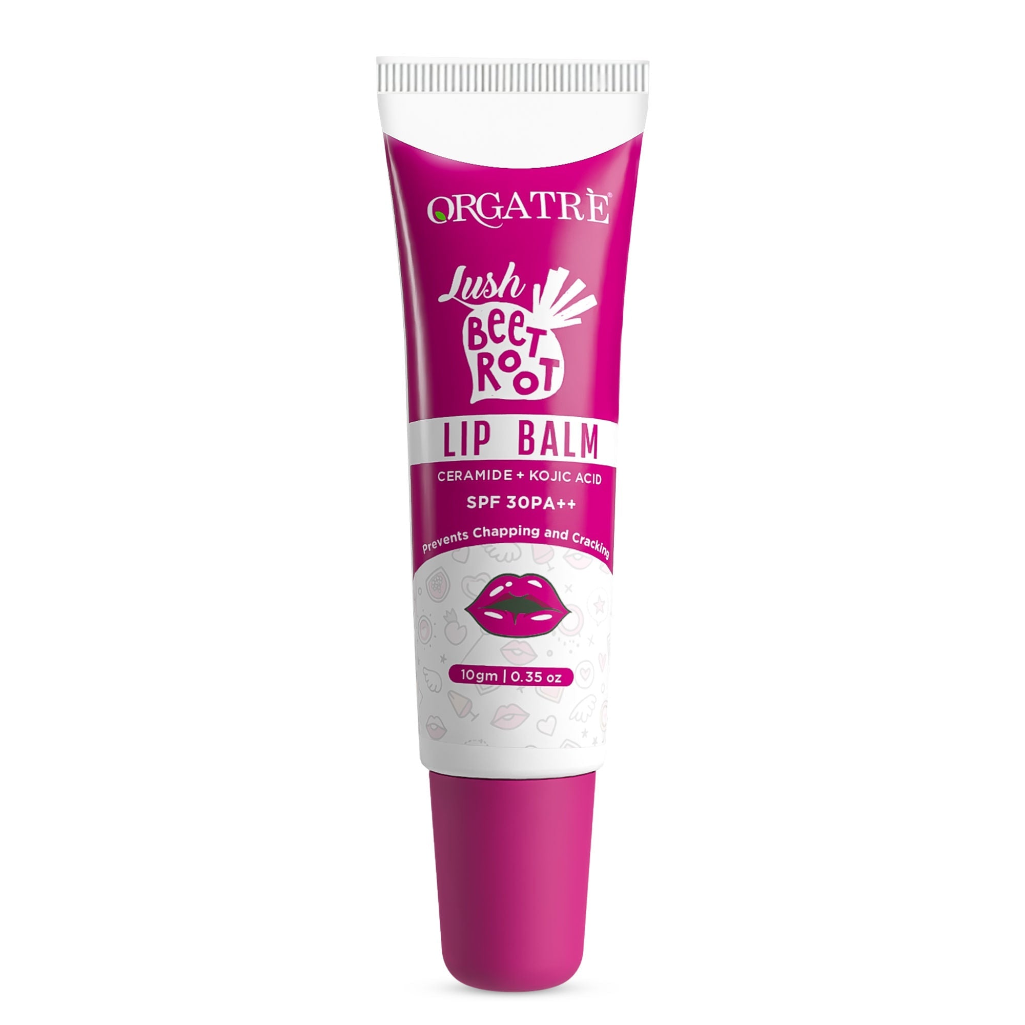 Orgatre Beetroot Tinted Lip Balm SPF 30 PA++ with Ceramide & Kojic Acid for Brighten Dark Lips
