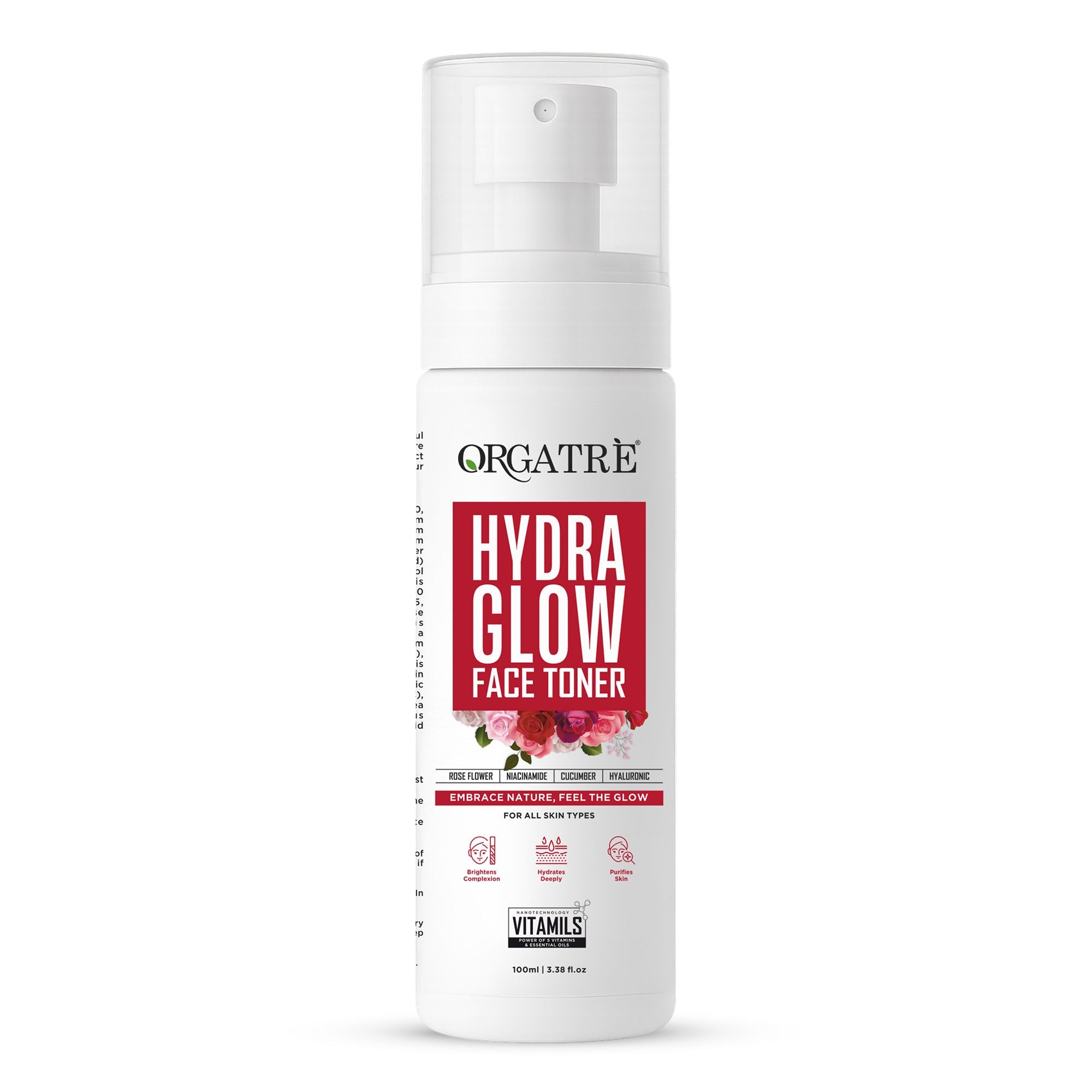 Orgatre Hydra Glow Face Toner with Rose Water, Niacinamide & Hyaluronic Acid for Glowing Skin 100ml