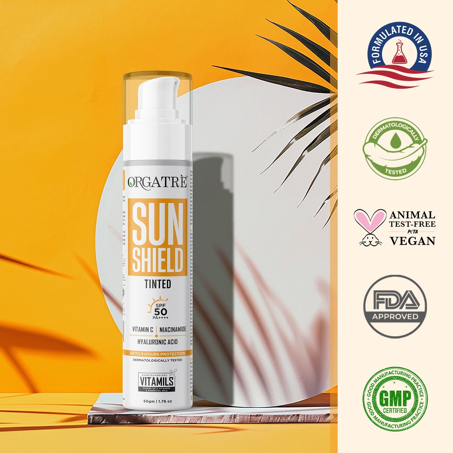 Orgatre Tinted Sunscreen SPF 50 PA, Niacinamide & Vitamin C Waterproof & Lightweight Matte Finish