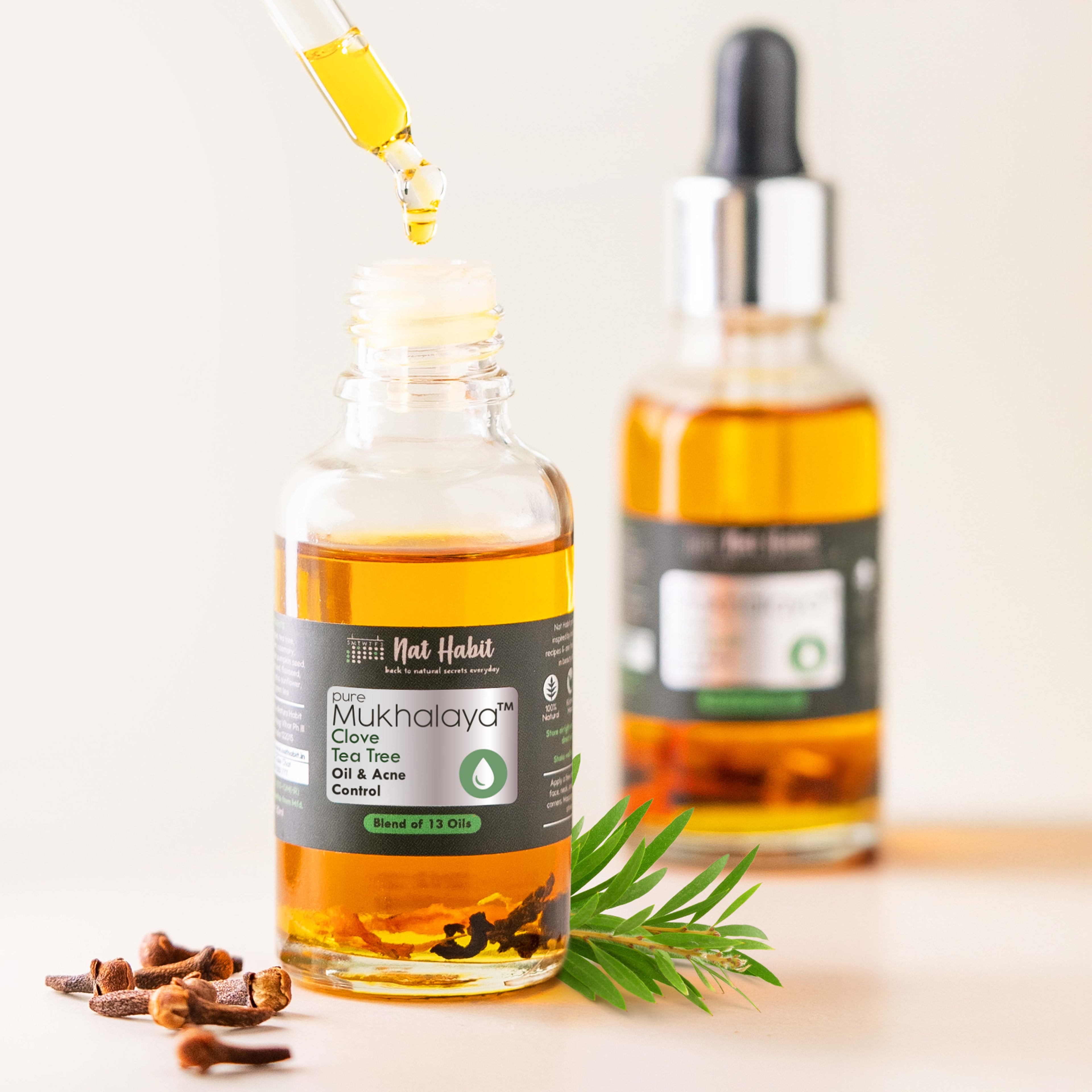 Nat Habit Pure Clove Tea Tree Face Oil For Oily Skin, Makeup Lightweight Facial Oil For Acne Control