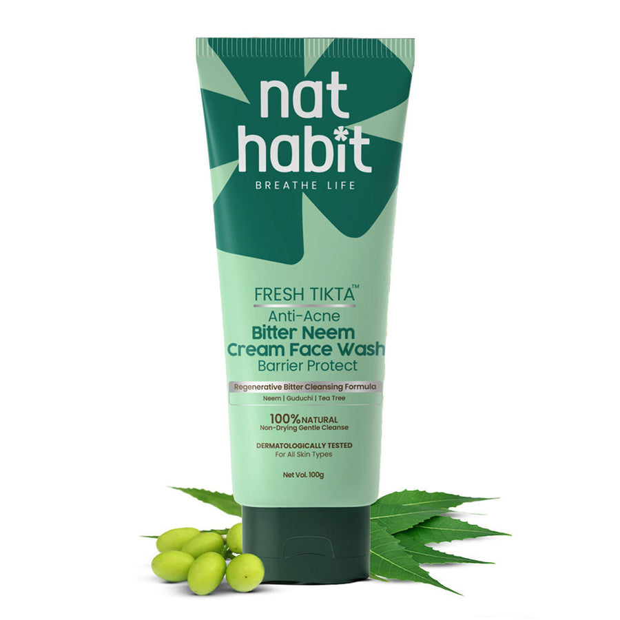 Nat Habit Bitter Neem Face Wash (Cream) for Oily Skin, Acne and Pimple Care with Neem and Tea Tree