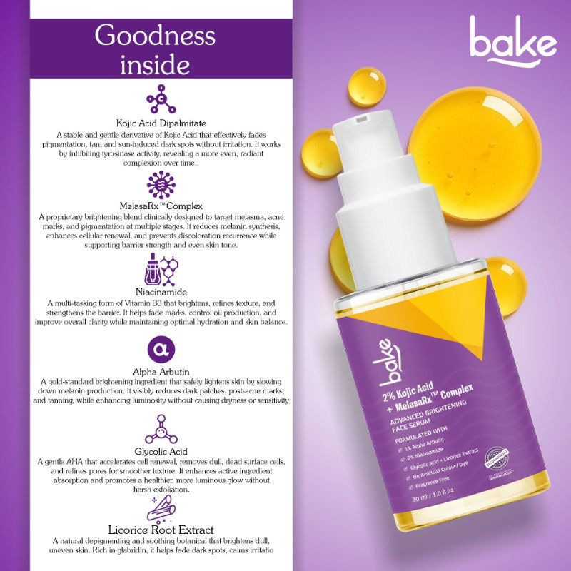 Bake 2% Kojic Acid Face Serum With Niacinamide For Pigmentation, Dark Spots & Uneven Skin Tone