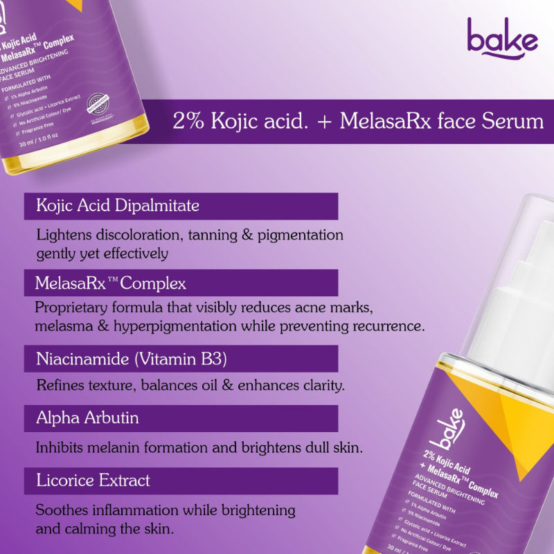 Bake 2% Kojic Acid Face Serum With Niacinamide For Pigmentation, Dark Spots & Uneven Skin Tone